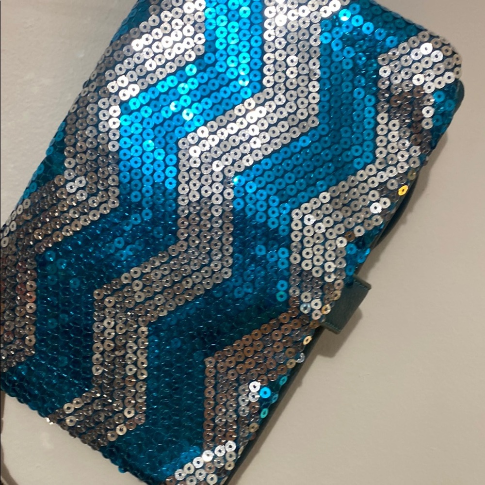 Blue Chevron Sequin Crossbody Bag